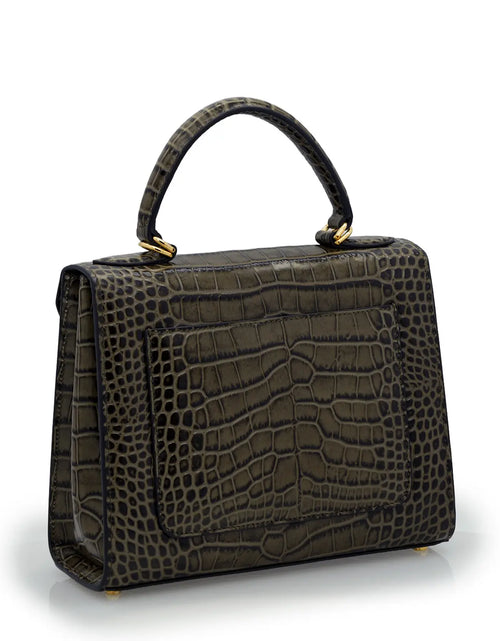 تحميل الصورة إلى عارض المعرض، First Lady Grey Crocodile-Embossed Calf Leather Handbag
