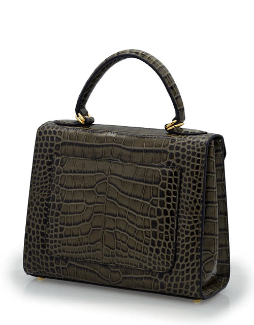 تحميل الصورة إلى عارض المعرض، First Lady Grey Crocodile-Embossed Calf Leather Handbag
