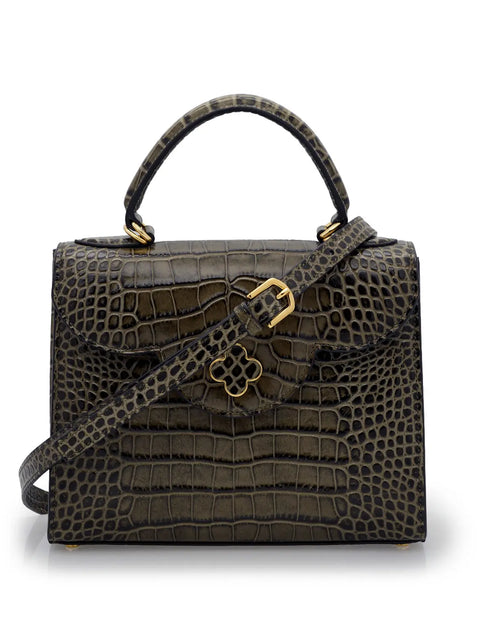 تحميل الصورة إلى عارض المعرض، First Lady Grey Crocodile-Embossed Calf Leather Handbag
