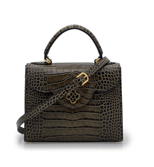 First Lady Grey Crocodile-Embossed Calf Leather Handbag