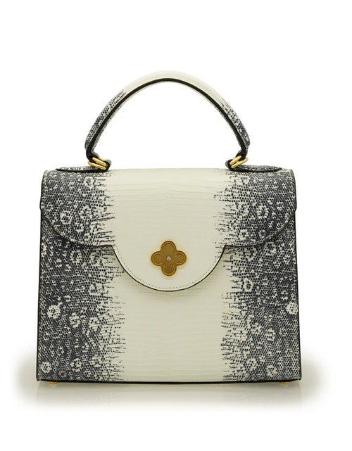 Load image into Gallery viewer, First Lady Grey Lizard-Embossed Calf Leather Handbag
