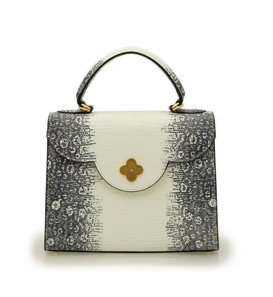 First Lady Grey Lizard-Embossed Calf Leather Handbag