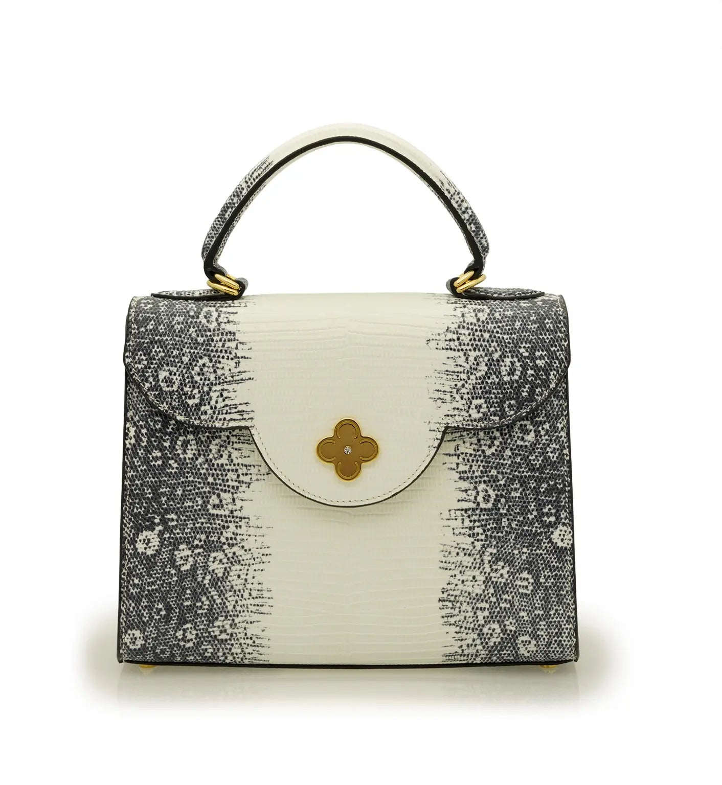 First Lady Grey Lizard-Embossed Calf Leather Handbag
