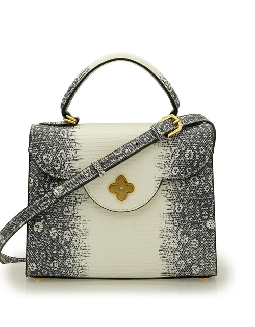 Load image into Gallery viewer, First Lady Grey Lizard-Embossed Calf Leather Handbag
