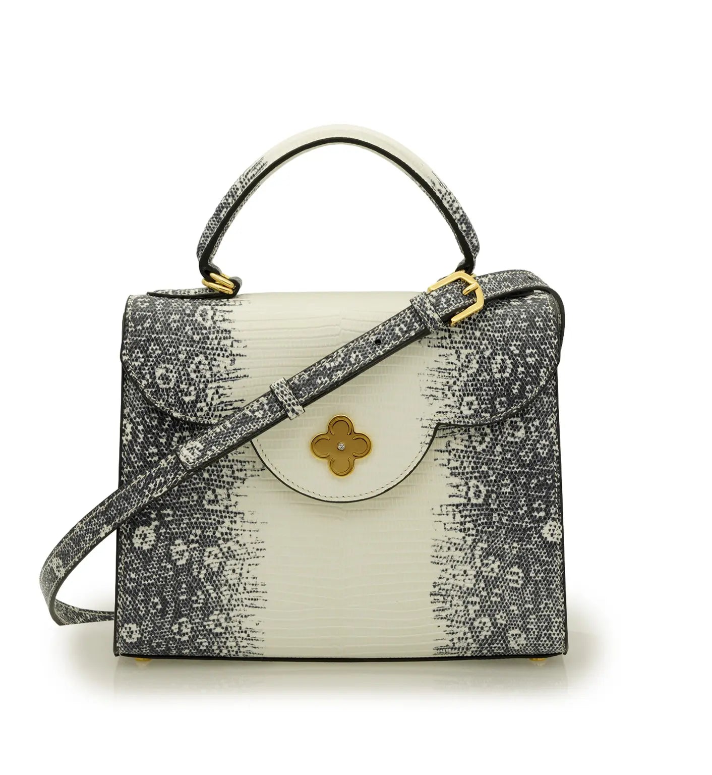 First Lady Grey Lizard-Embossed Calf Leather Handbag