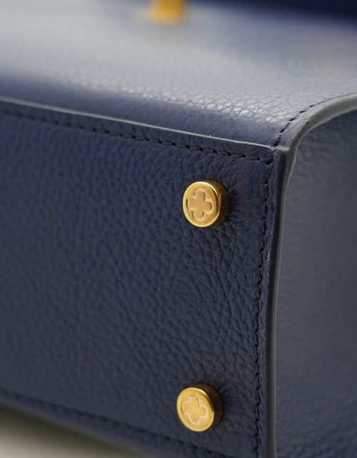 Load image into Gallery viewer, First Lady Flower-twist antique gold Navy blue textured leather handbag
