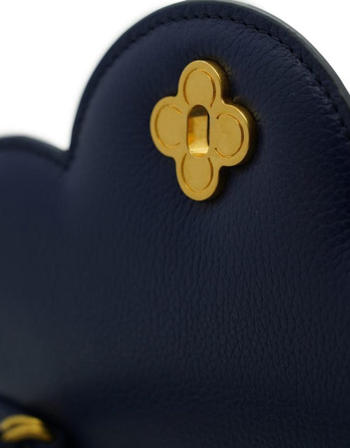 Load image into Gallery viewer, First Lady Flower-twist antique gold Navy blue textured leather handbag
