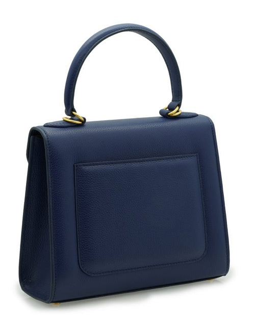 Load image into Gallery viewer, First Lady Flower-twist antique gold Navy blue textured leather handbag
