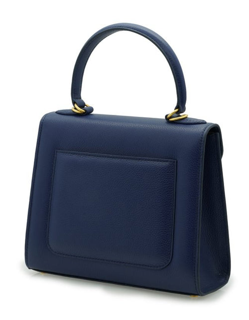 Load image into Gallery viewer, First Lady Flower-twist antique gold Navy blue textured leather handbag
