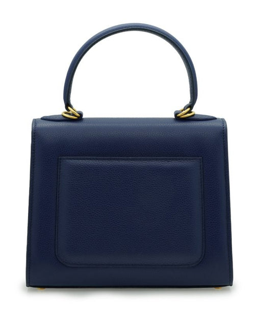 Load image into Gallery viewer, First Lady Flower-twist antique gold Navy blue textured leather handbag
