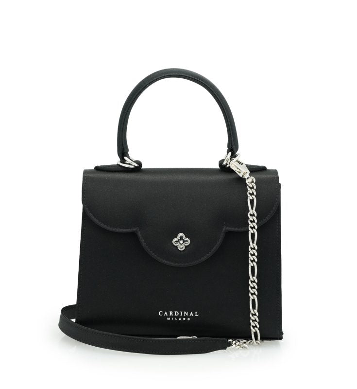 First Lady Diamond small flower black satin handbag