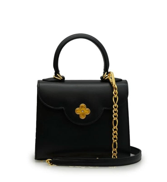 First Lady small diamond black plain leather handbag