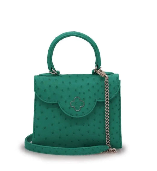 حقيبة يد صغيرة من جلد النعام باللون الزمردي للسيدة الأولى