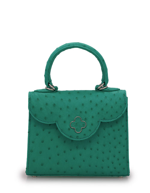 Load image into Gallery viewer, First Lady small Emerald ostrich leather handbag

