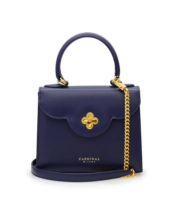 First Lady small diamond gold blue navy leather handbag