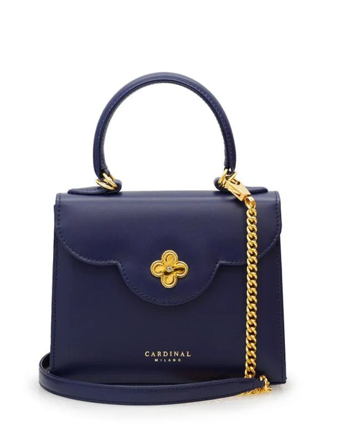 Load image into Gallery viewer, First Lady small diamond gold blue navy leather handbag
