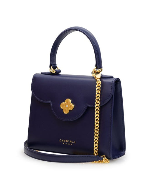 Load image into Gallery viewer, First Lady small diamond gold blue navy leather handbag
