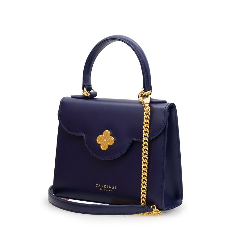 First Lady small diamond gold blue navy leather handbag