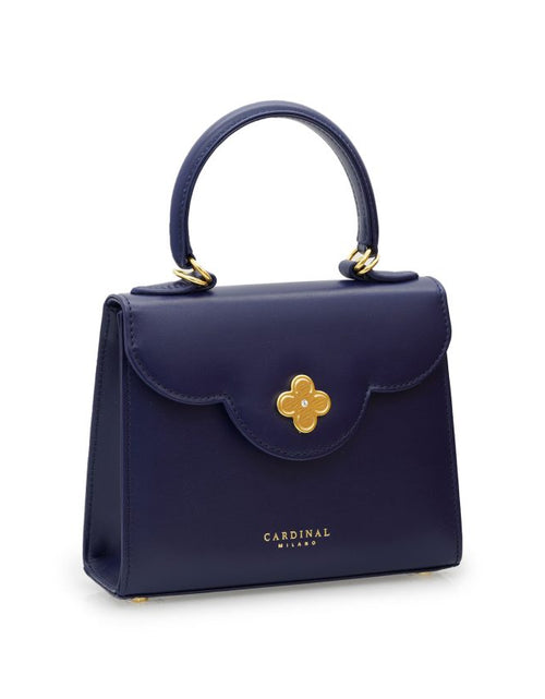 Load image into Gallery viewer, First Lady small diamond gold blue navy leather handbag
