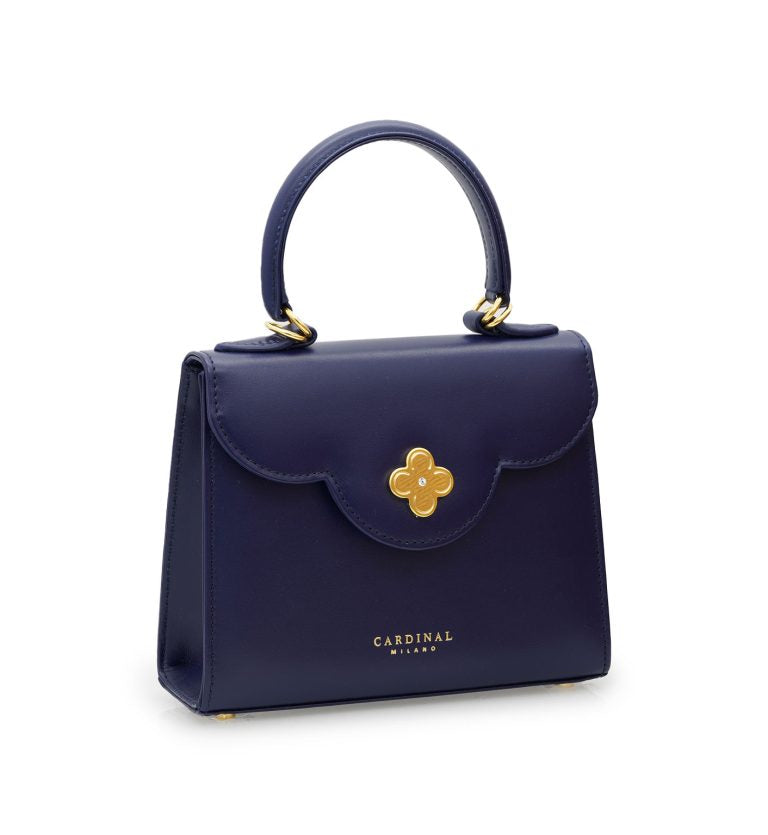 First Lady small diamond gold blue navy leather handbag