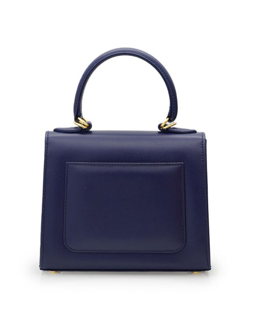 Load image into Gallery viewer, First Lady small diamond gold blue navy leather handbag
