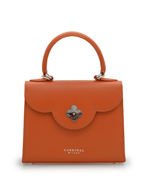Load image into Gallery viewer, First Lady small diamond white gold orange leather handbag
