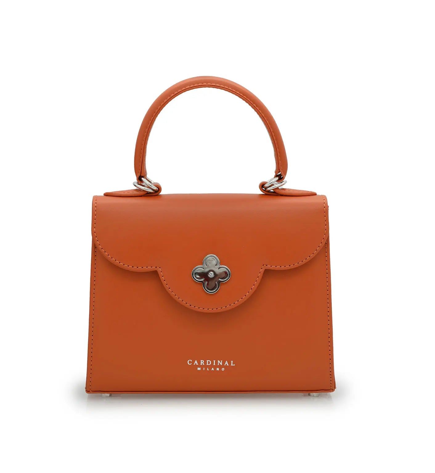 First Lady Small Orange Plain Calf Leather Handbag