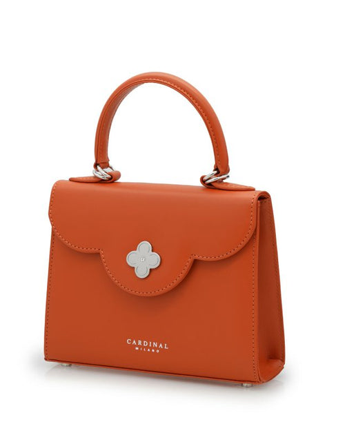 Load image into Gallery viewer, First Lady small diamond white gold orange leather handbag
