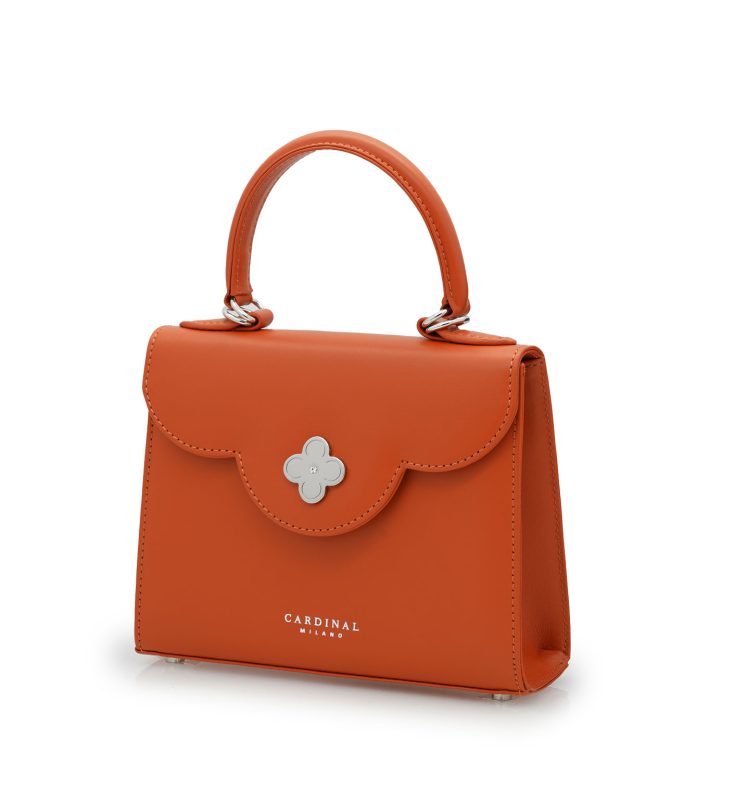 First Lady small diamond white gold orange leather handbag