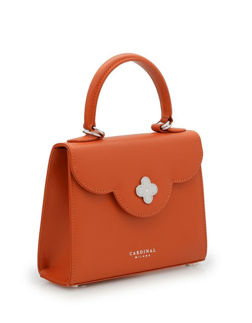 Load image into Gallery viewer, First Lady small diamond white gold orange leather handbag
