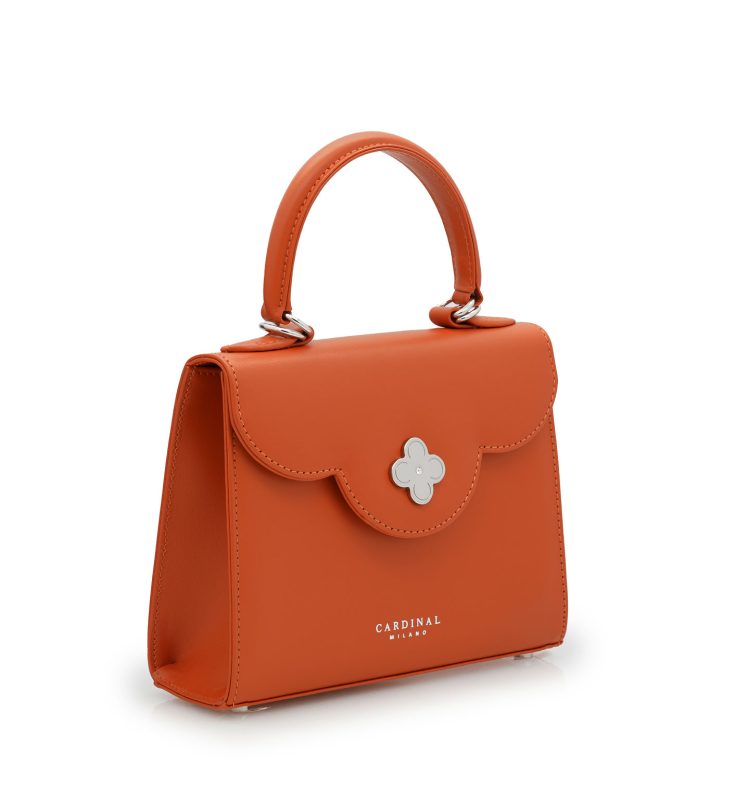 First Lady small diamond white gold orange leather handbag