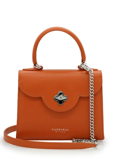 Load image into Gallery viewer, First Lady small diamond white gold orange leather handbag
