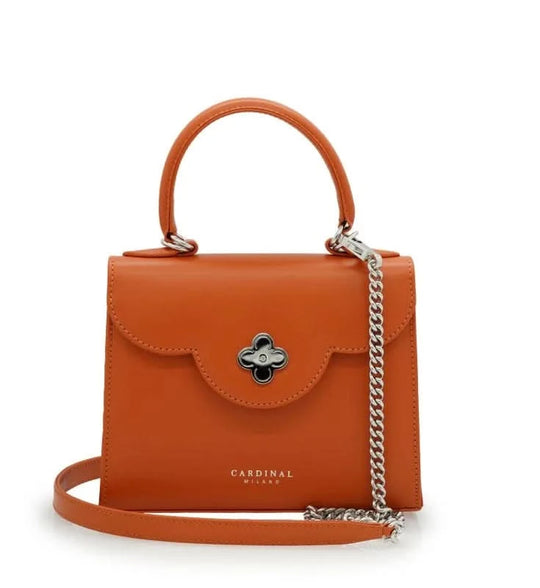 حقيبة يد جلدية صغيرة من الذهب الأبيض والماس باللون البرتقالي للسيدة الأولى