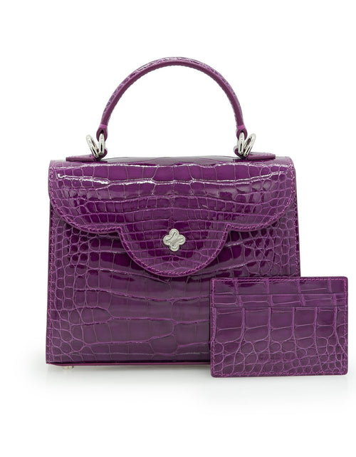 Load image into Gallery viewer, Crocodile Purple leather card holder
