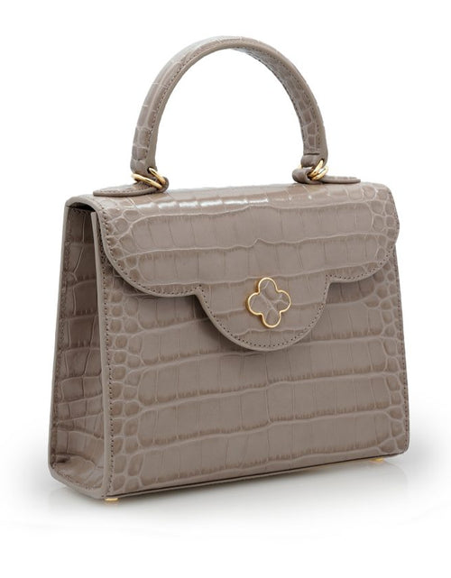 Load image into Gallery viewer, First Lady Taupe croc embossed leather handbag
