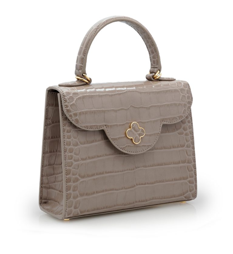 First Lady Taupe croc embossed leather handbag