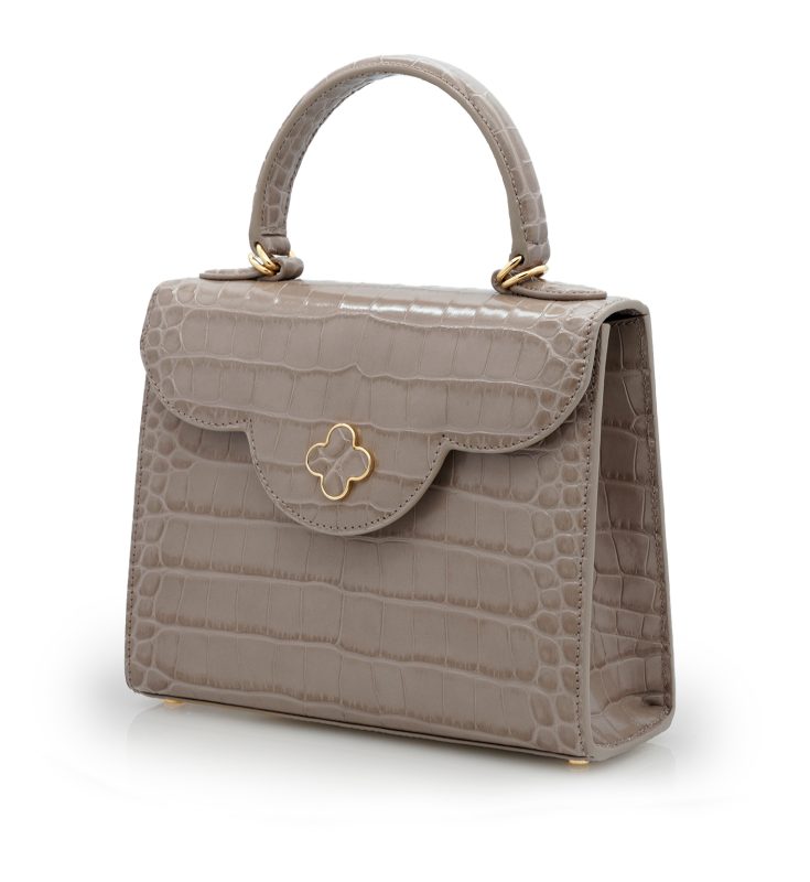First Lady Taupe croc embossed leather handbag