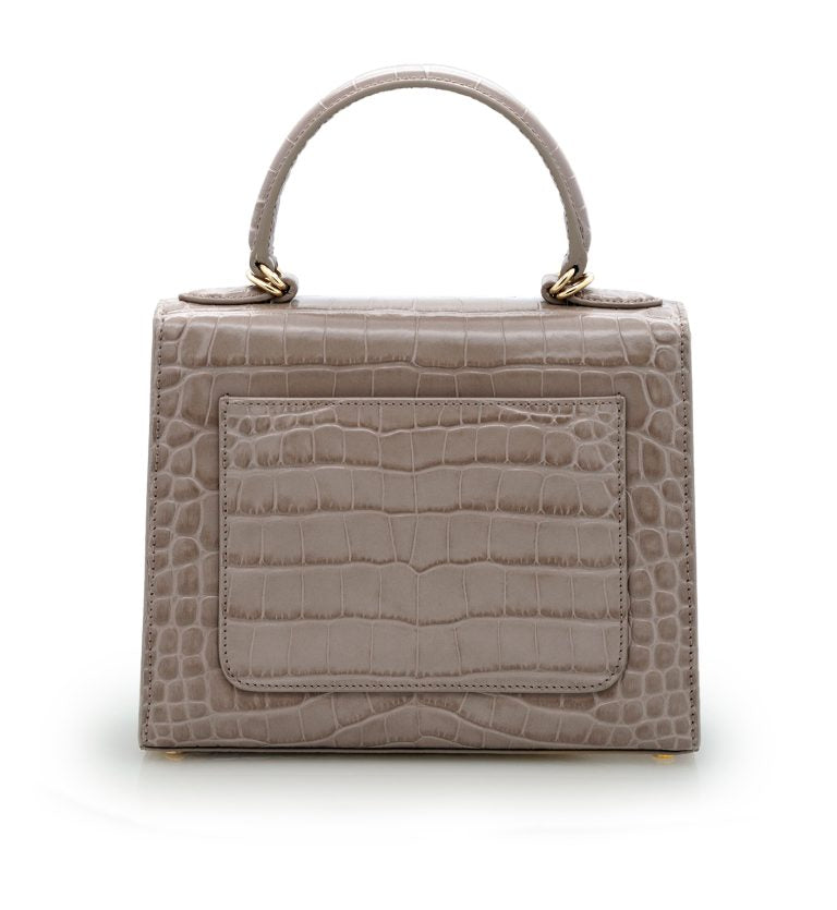 First Lady Taupe croc embossed leather handbag
