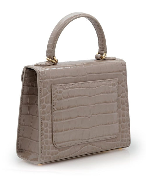 Load image into Gallery viewer, First Lady Taupe croc embossed leather handbag
