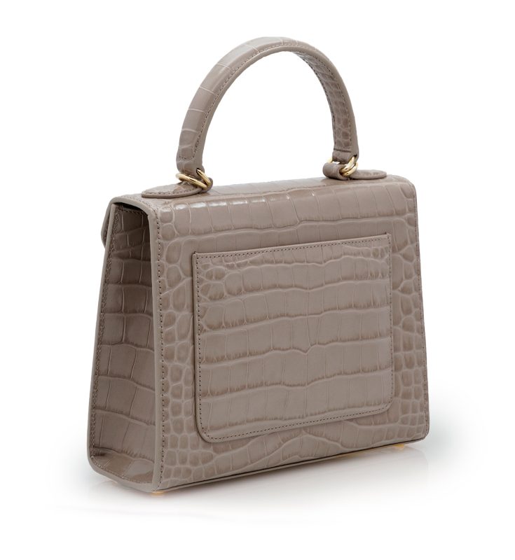 First Lady Taupe croc embossed leather handbag