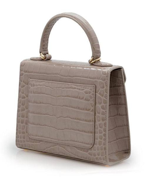 Load image into Gallery viewer, First Lady Taupe croc embossed leather handbag
