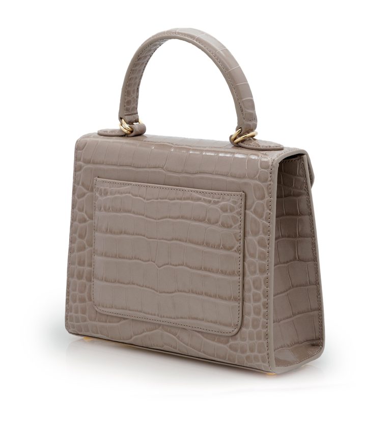 First Lady Taupe croc embossed leather handbag