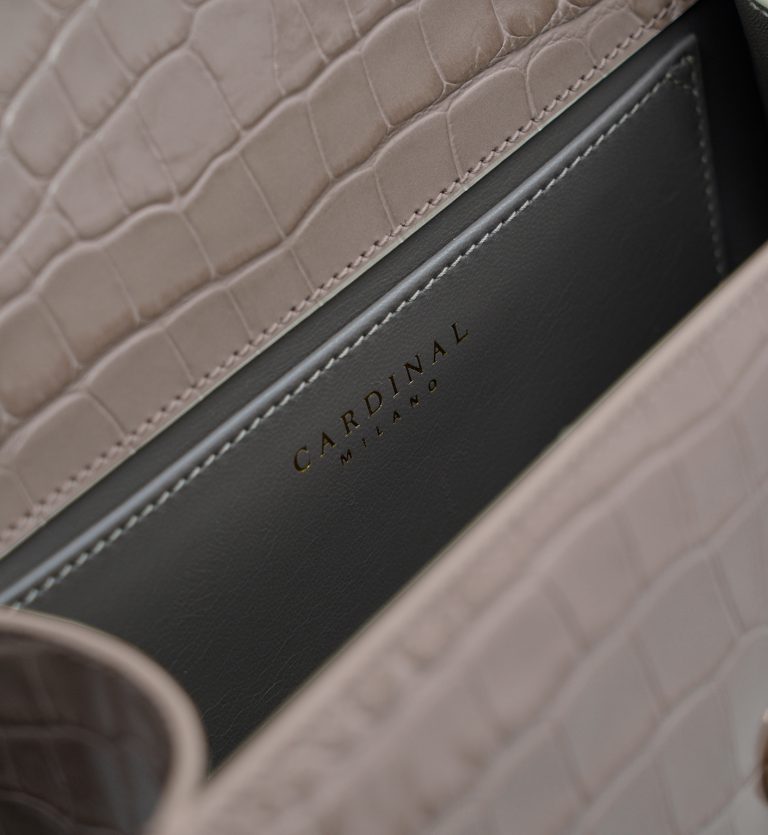 First Lady Taupe croc embossed leather handbag