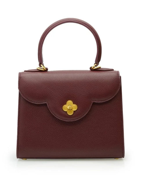 Load image into Gallery viewer, First Lady Flower-twist antique gold Burgundy leather handbag
