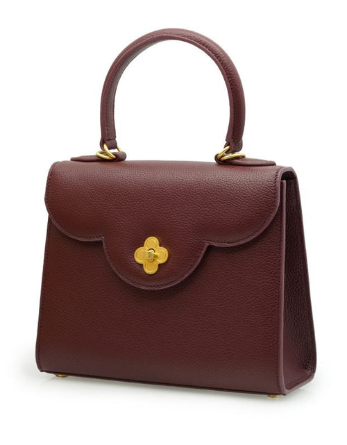 Load image into Gallery viewer, First Lady Flower-twist antique gold Burgundy leather handbag
