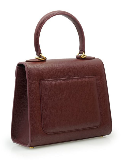 Load image into Gallery viewer, First Lady Flower-twist antique gold Burgundy leather handbag

