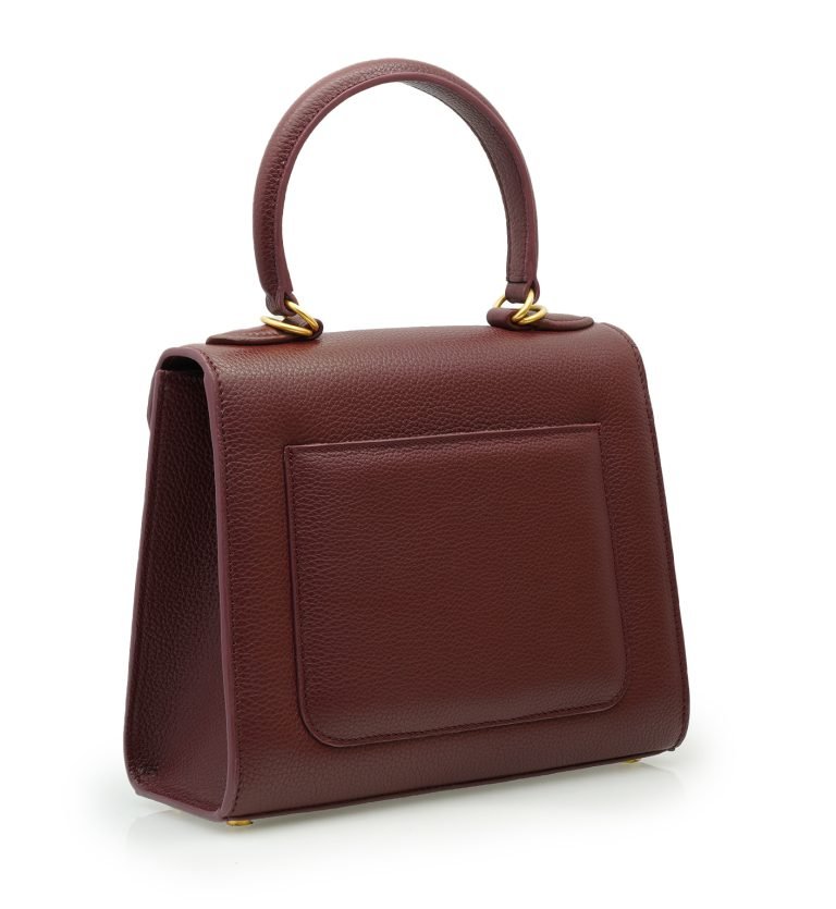 First Lady Flower-twist antique gold Burgundy leather handbag