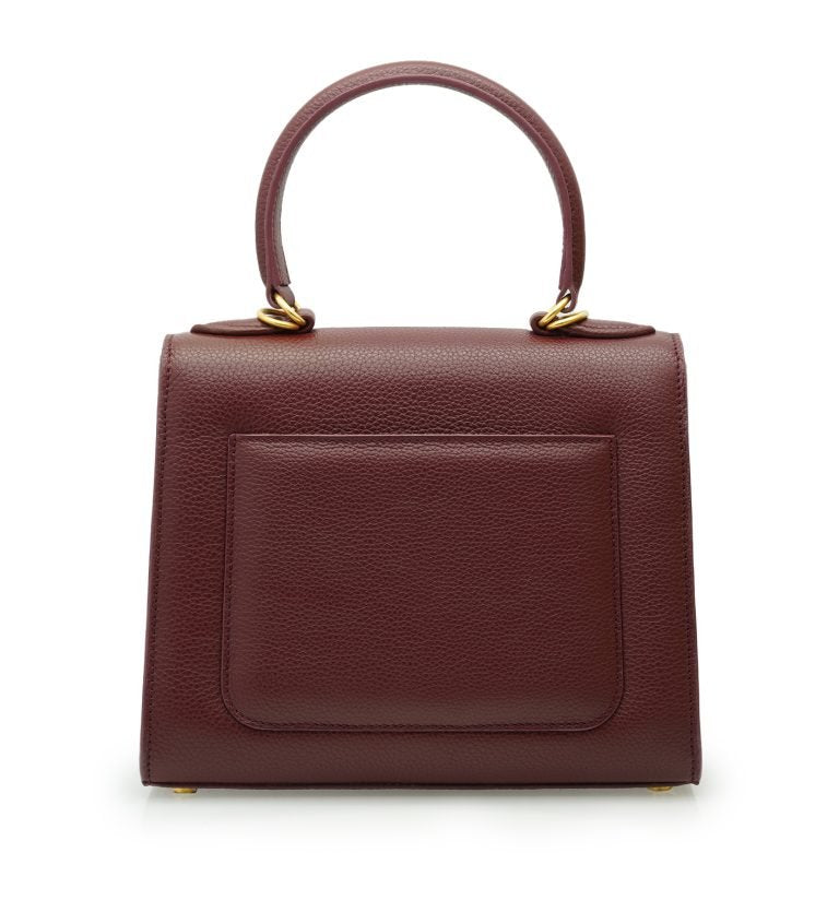 First Lady Flower-twist antique gold Burgundy leather handbag
