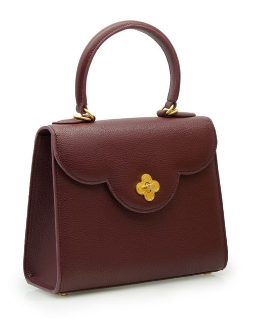 Load image into Gallery viewer, First Lady Flower-twist antique gold Burgundy leather handbag
