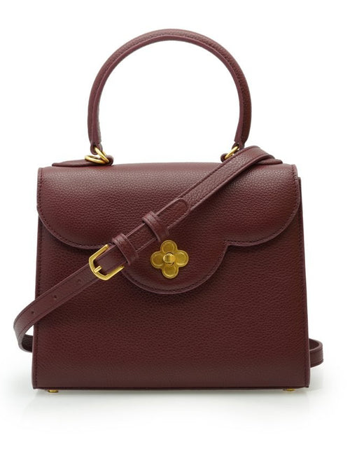 Load image into Gallery viewer, First Lady Flower-twist antique gold Burgundy leather handbag
